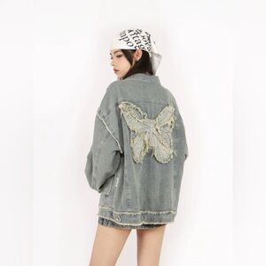 Embroidered butterfly denim jacket, size M-2XL